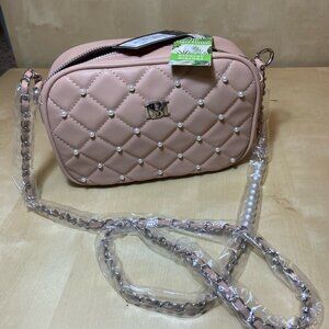 💝 Badgley Mischka Vegan Leather Quilted Pearl Crossbody – Blush Pink